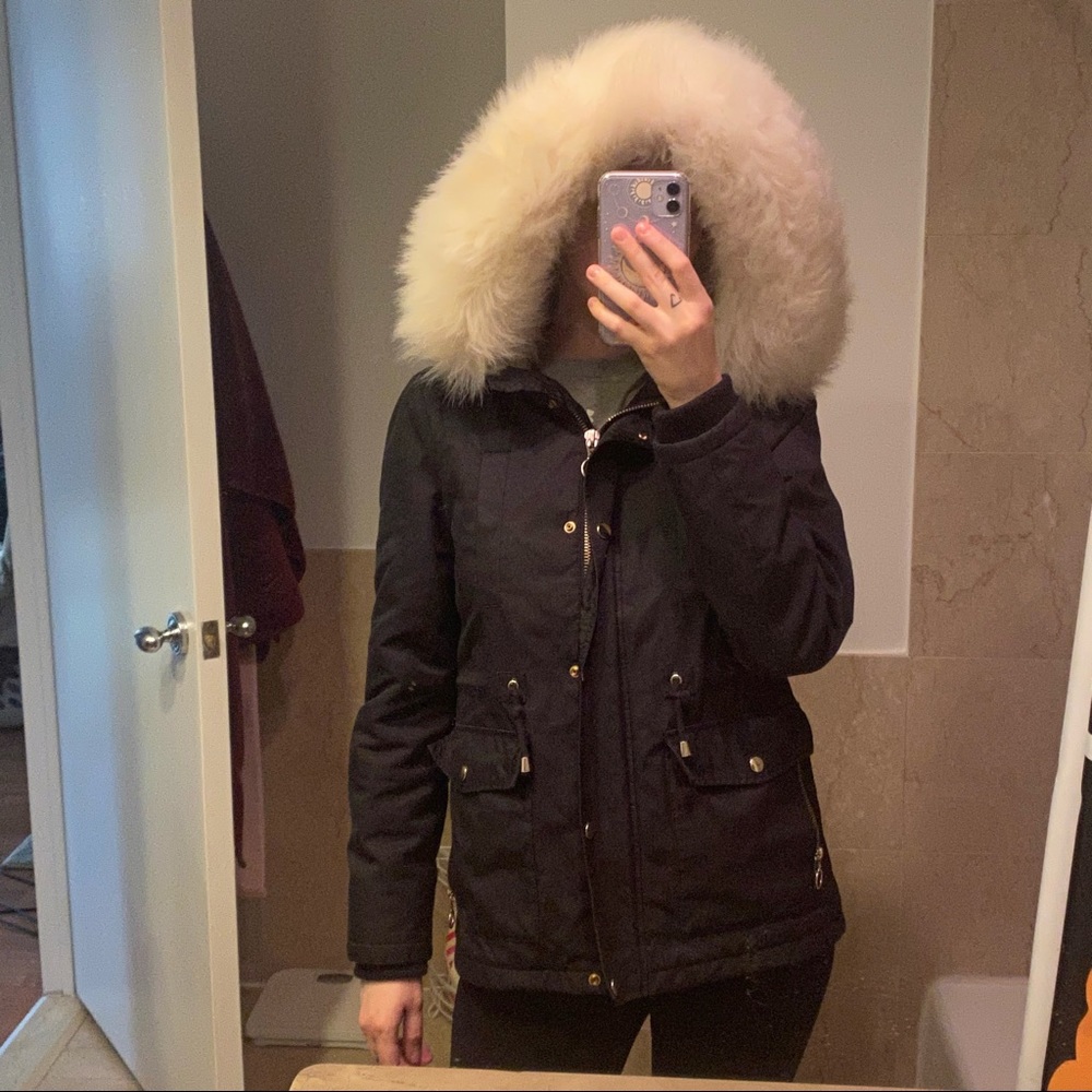 Topshop Basic Black Jacket Parka With Removable W… - image 4